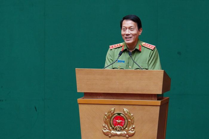 Đồng chí Đại tướng Lương Tam Quang, Ủy viên Bộ Chính trị, Bộ trưởng Bộ Công an phát biểu tại Hội nghị