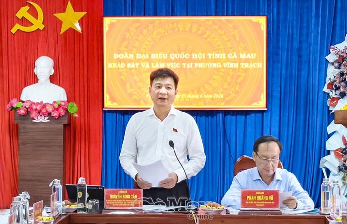 Phó Trưởng Đoàn chuyên trách Đoàn ĐBQH tỉnh Nguyễn Bình Tân phát biểu kết luận buổi làm việc.