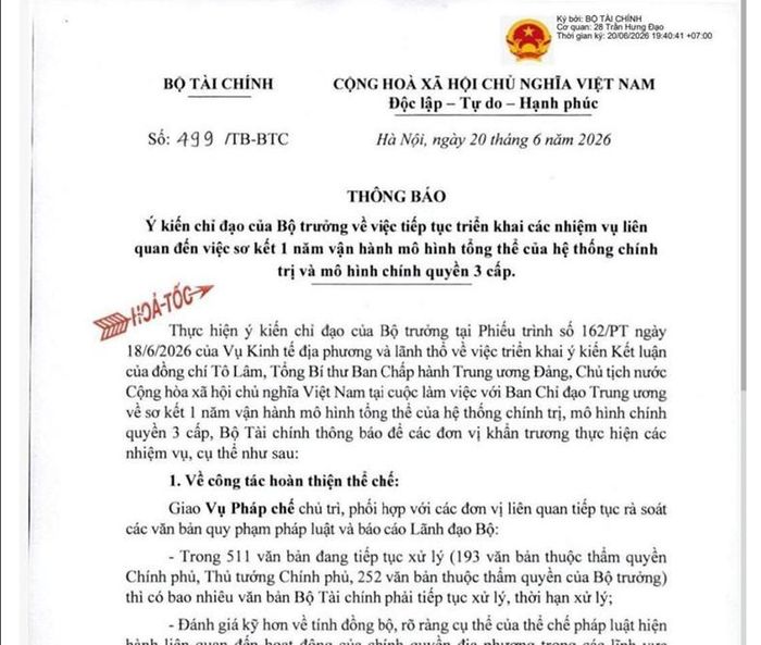 Thông báo 499/TB-BTC tiếp tục sắp xếp ngành thuế, hải quan, kho bạc, thống kê, bảo hiểm xã hội.