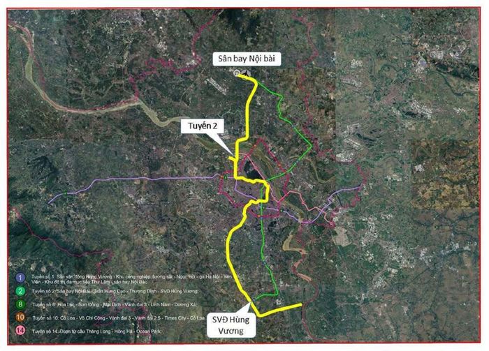 Tuyến số 2 dài 56,5 km, tổng vốn đầu tư 271.708 tỷ đồng, đi qua các xã, phường Sân bay Nội Bài - Trần Hưng Đạo - Thượng Đình - Thường Tín - Tam Hưng - Thượng Phúc - Dân Hòa.