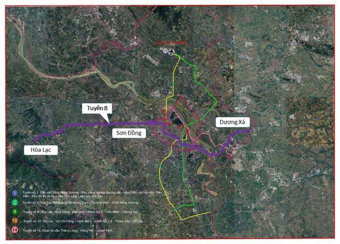 Tuyến số 8 dài 91 km, trong đó đoạn qua Hà Nội dài 66km. Tuyến này kết nối Hòa Lạc - Sơn Đồng - Mai Dịch - Vành đai 3 - Lĩnh Nam - Dương Xá, với tổng mức đầu tư đoạn thuộc Hà Nội khoảng 317.393 tỷ đồng.