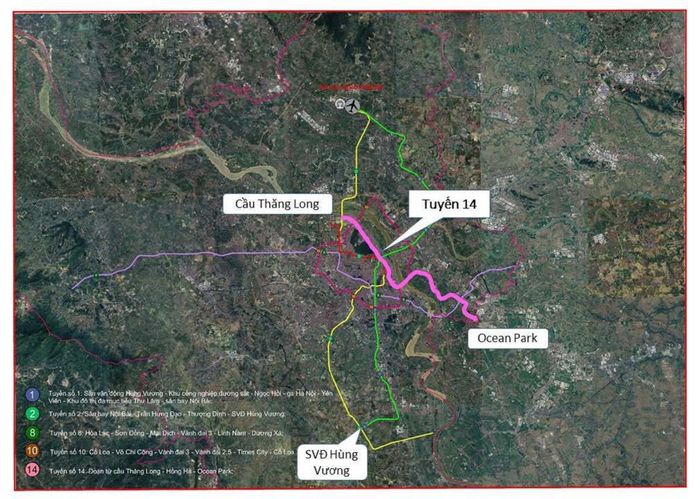 Tuyến số 14 dài khoảng 32 km, trong đó khoảng 27 km thuộc địa phận Hà Nội, kết nối cầu Thăng Long - Hồng Hà - Ocean Park.