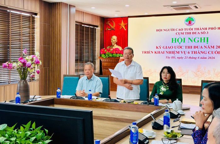 Phó Chủ tịch Thường trực Hội Người cao tuổi thành phố Hà Nội Phạm Huy Giáp phát biểu. Ảnh: Bảo Lâm