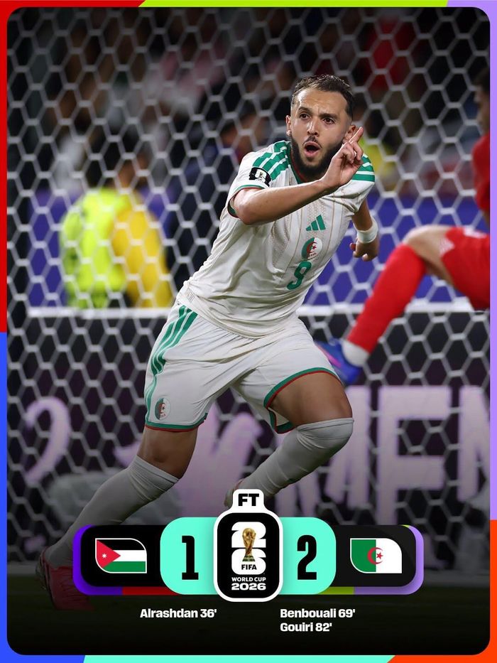 Algeria ngược dòng hạ Jordan, thắp lại hy vọng đi tiếp tại World Cup 2026. Ảnh: FIFA