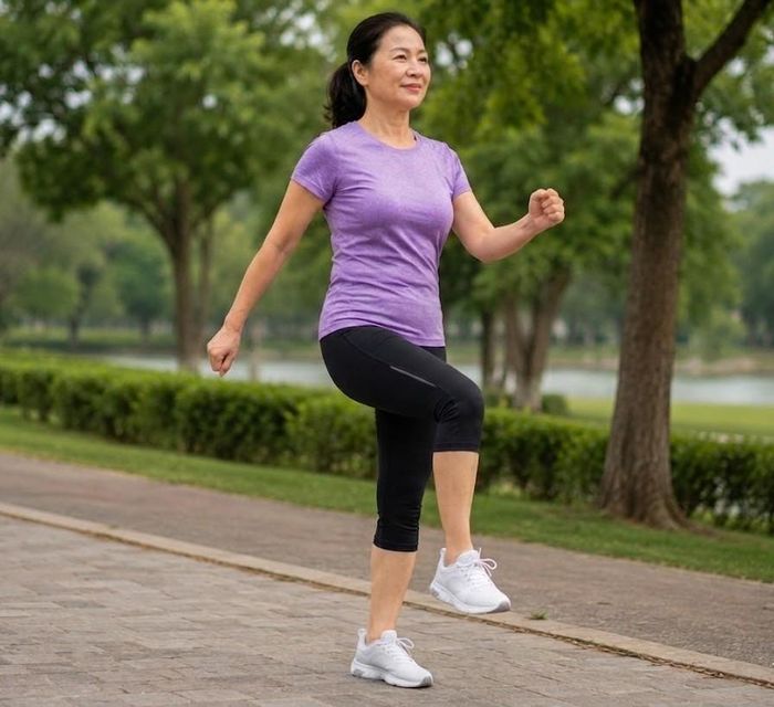 Đi bộ kết hợp giữ thăng bằng giúp tăng sức mạnh cơ hông và cơ bụng, cải thiện khả năng giữ thăng bằng, giảm nguy cơ té ngã ở người lớn tuổi.