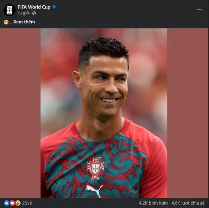Một bài viết đăng tải Ronaldo cùng nụ cười tự tin thu hút hơn 251 nghìn lượt tương tác.