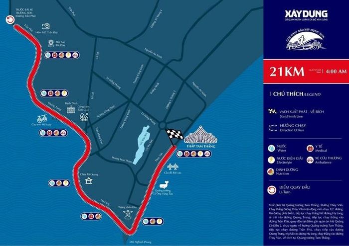Sơ đồ đường chạy 21 km và khu vực tổ chức sự kiện.