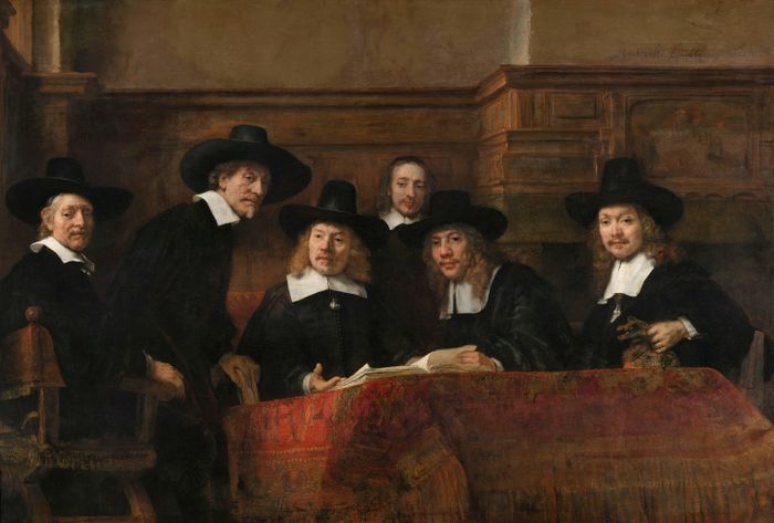  Tranh của Rembrandt, vẽ các quản lý phường dệt ở Amsterdam thế kỷ XVII – một dạng tổ chức thương mại tiền thân của mô hình công ty hiện đại. Nguồn: wikipedia. 