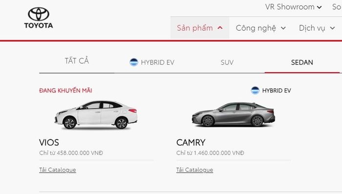  Sedan của Toyota tại Việt Nam chỉ còn 2 mẫu xe, trong đó Camry chỉ còn một phiên bản HEV. 
