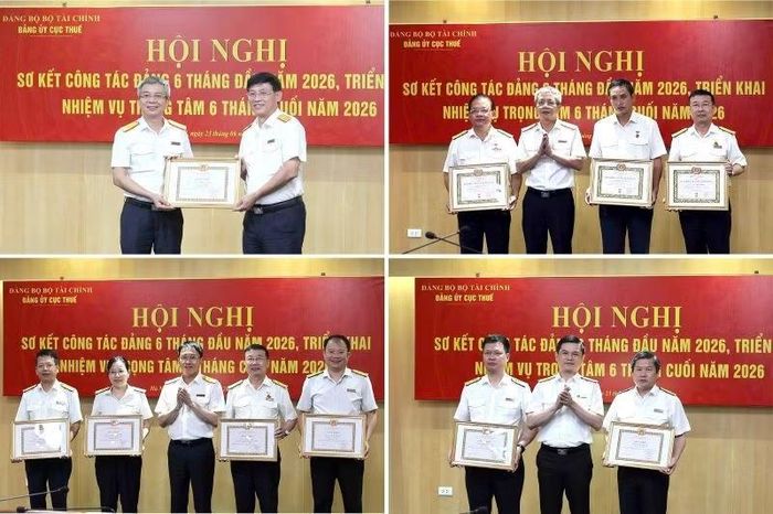 Các đồng chí Lãnh đạo Đảng ủy trao huy hiệu 30 năm tuổi Đảng cho các đảng viên và Giấy khen của Đảng ủy cho các Đảng bộ, Chi bộ có thành tích xuất sắc trong công tác Đảng.