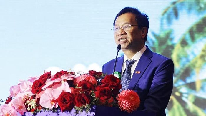 Chủ tịch Hội đồng quản trị kiêm Tổng Giám đốc Công ty cổ phần Thực phẩm xuất khẩu Đồng Giao (DOVECO) Đinh Cao Khuê phát biểu ý kiến tại Diễn đàn.