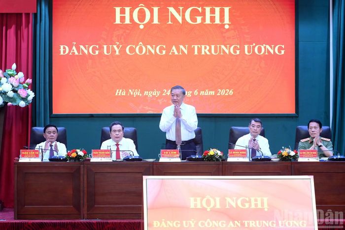 Tổng Bí thư, Chủ tịch nước Tô Lâm và các đồng chí lãnh đạo Đảng, Nhà nước dự Hội nghị Đảng ủy Công an Trung ương.