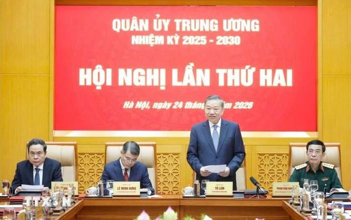 Tổng Bí thư, Chủ tịch nước Tô Lâm phát biểu chỉ đạo tại Hội nghị Quân ủy Trung ương nhiệm kỳ 2025 - 2030 lần thứ hai. Ảnh: TTXVN