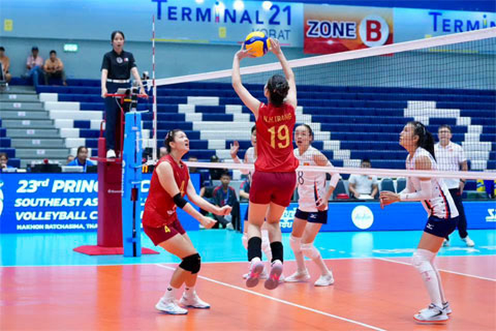 U18 Việt Nam có chiến thắng đầu tiên tại giải bóng chuyền nữ U18 Đông Nam Á 2026. Ảnh: Bongdaplus.vn