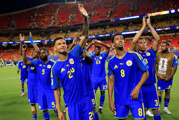 Các cầu thủ Curacao ăn mừng có điểm đầu tiên tại World Cup. Ảnh: Getty 