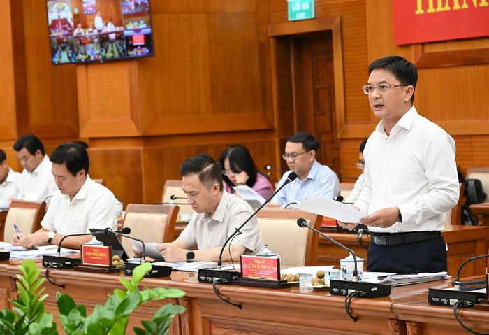  Phó Chủ tịch UBND TPHCM Nguyễn Mạnh Cường phát biểu tại phiên họp từ điểm cầu TPHCM. Ảnh: VIỆT DŨNG 