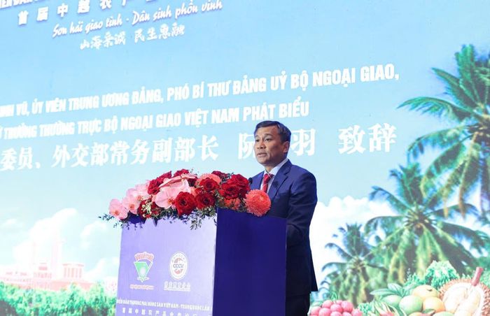 Ủy viên Trung ương Đảng, Thứ trưởng Thường trực Bộ Ngoại giao Nguyễn Minh Vũ phát biểu tại diễn đàn. Ảnh: NGUYỄN THỦY