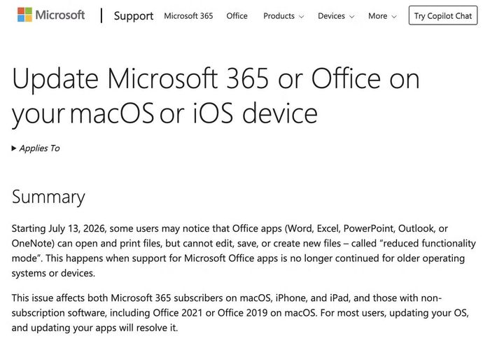 Theo thông báo từ Microsoft, Word, Excel, PowerPoint, Outlook và OneNote vẫn có thể mở, đọc và in tệp bình thường, nhưng mọi chức năng quan trọng nhất phục vụ công việc hàng ngày sẽ bị vô hiệu hóa, biến bộ công cụ văn phòng quen thuộc thành phần mềm chỉ để xem nội dung.