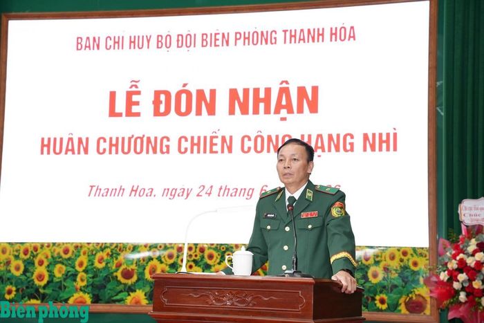 Thiếu tướng Hoàng Hữu Chiến, Phó Tư lệnh, Tham mưu trưởng Bộ đội Biên phòng phát biểu tại buổi lễ. Ảnh: Hải Chuyền