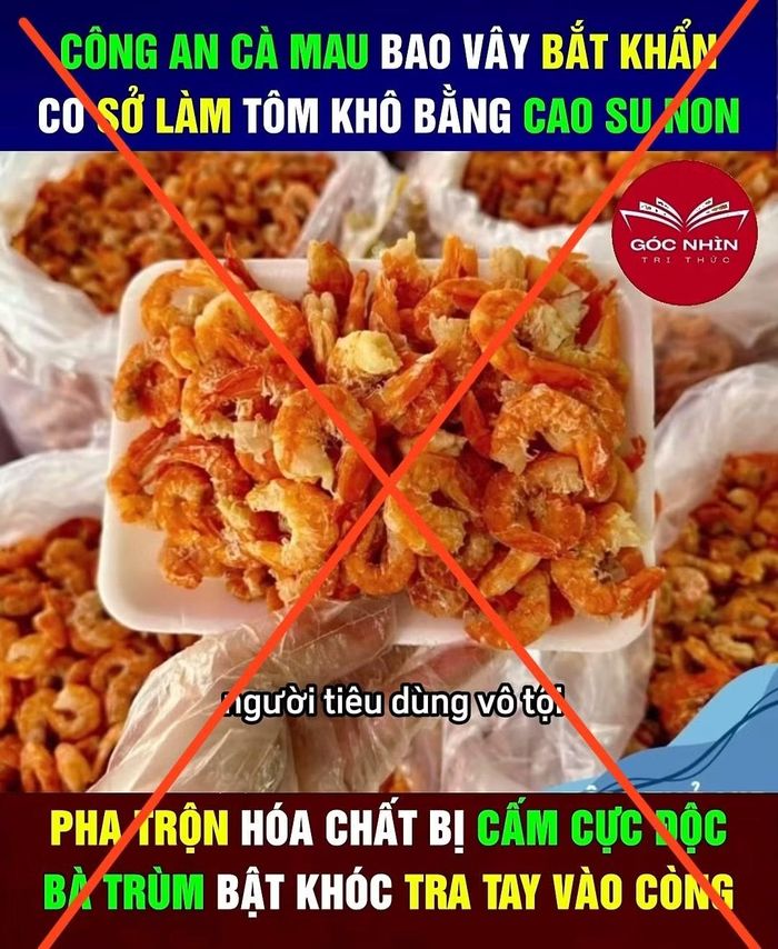 Thông tin sai sự thật về sản phẩm tôm khô Cà Mau thu hút hàng chục nghìn lượt tương tác và chia sẻ trên mạng xã hội. Ảnh chụp màn hình