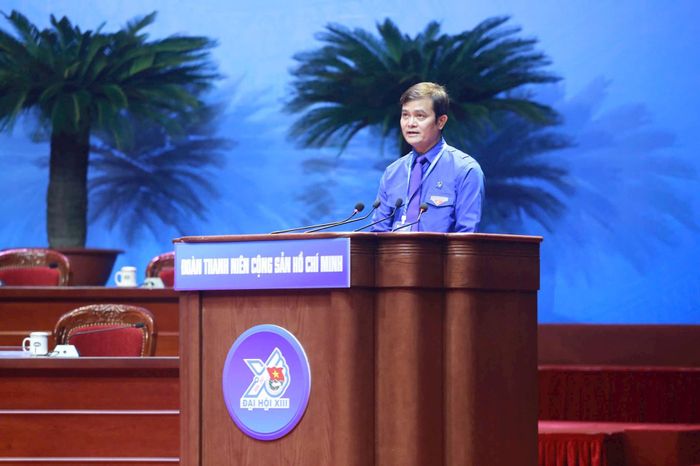 Anh Bùi Quang Huy, Bí thư thứ nhất Trung ương TNCS Hồ Chí Minh phát biểu tại phiên khai mạc.