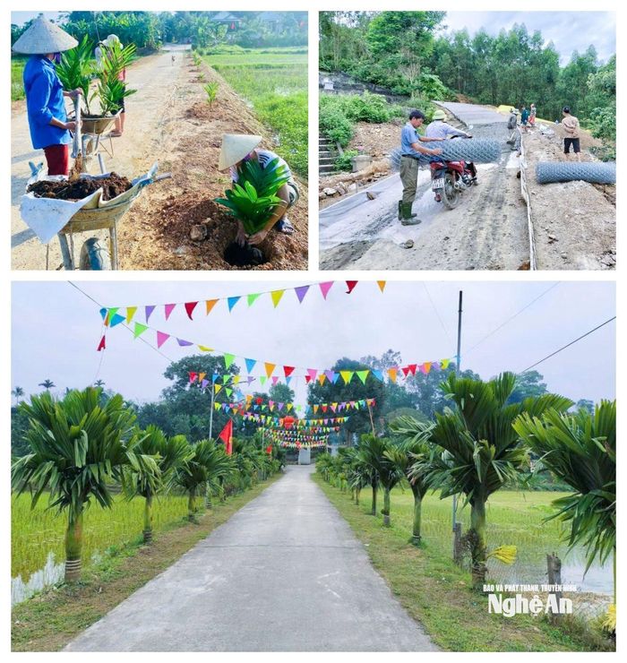 Xóm Liên Trường huy động sức dân xây dựng đường giao thông và cảnh quan nông thôn. Ảnh: Mai Hoa
