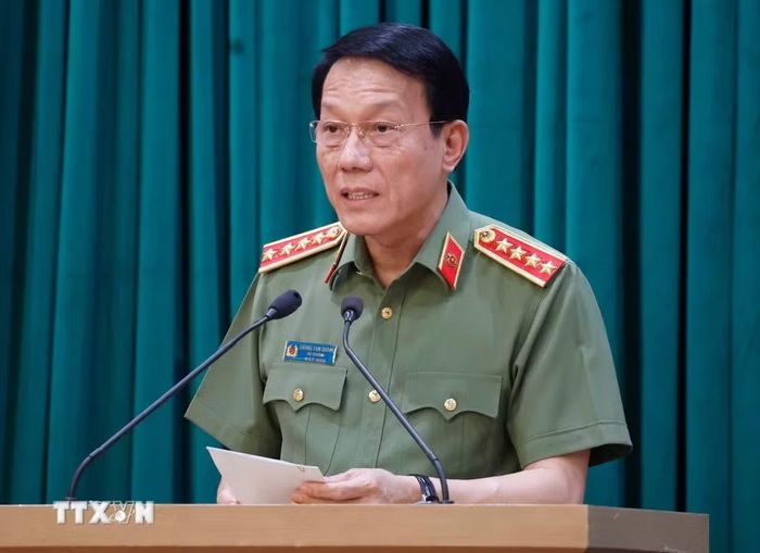 Đại tướng Lương Tam Quang, Ủy viên Bộ Chính trị, Bí thư Đảng ủy Công an Trung ương, Bộ trưởng Bộ trưởng Bộ Công an phát biểu khai mạc. (Ảnh: Thống Nhất/TTXVN)