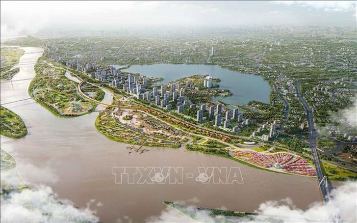 Phối cảnh dự án Trục đại lộ cảnh quan sông Hồng. Ảnh: Phan Phương/TTXVN
