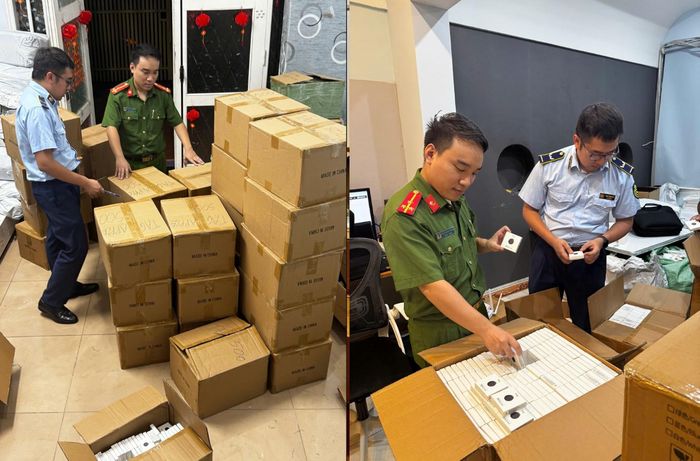 Lực lượng QLTT và đơn vị phối hợp tiến hành kiểm đếm, niêm phong hàng hóa vi phạm.