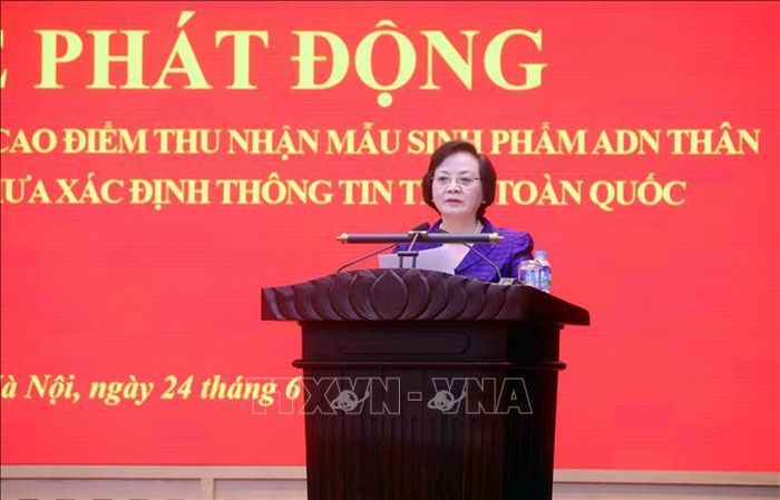 Phó Thủ tướng Phạm Thị Thanh Trà, Trưởng Ban Chỉ đạo Quốc gia về tìm kiếm, quy tập và xác định danh tính hài cốt liệt sĩ phát biểu. Ảnh: Phạm Kiên/TTXVN