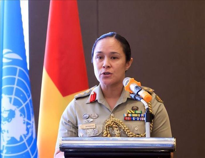 Đại tá Alana Burkitt, Tùy viên Quốc phòng Australia tại Việt Nam phát biểu. Ảnh: Tuấn Anh/TTXVN