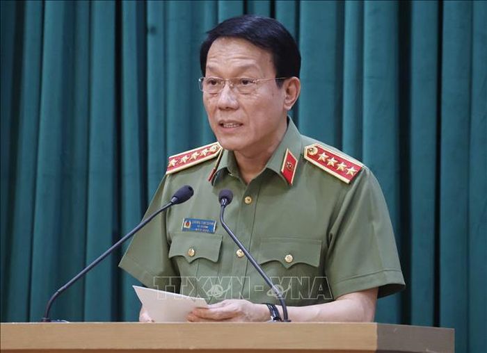 Đại tướng Lương Tam Quang, Ủy viên Bộ Chính trị, Bí thư Đảng ủy Công an Trung ương, Bộ trưởng Bộ trưởng Bộ Công an phát biểu khai mạc. Ảnh: Thống Nhất/TTXVN