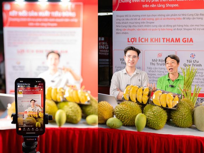 Doanh nghiệp bán sầu riêng tại Đồng tháp livestream không chỉ bán hàng mà còn kể câu chuyện của những người làm nông sản. Ảnh: D.N