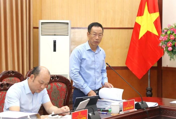Phó Chủ tịch UBND tỉnh Lê Quang Hùng phát biểu tại phiên họp.
