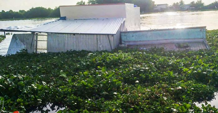 Hiện trường căn nhà bị sụp hoàn toàn xuống sông.