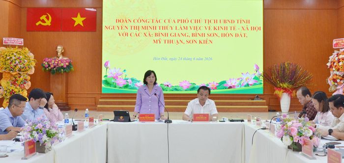 Phó Chủ tịch UBND tỉnh An Giang Nguyễn Thị Minh Thúy phát biểu chỉ đạo tại buổi làm việc.