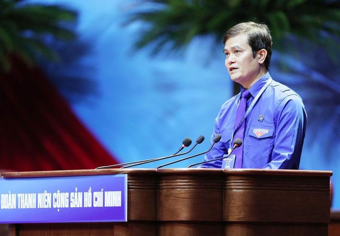 Ủy viên Trung ương Đảng, Phó Chủ tịch Ủy ban Trung ương MTTQ Việt Nam, Bí thư thứ nhất Trung ương Đoàn khóa XII Bùi Quang Huy phát biểu. Ảnh: TTXVN.