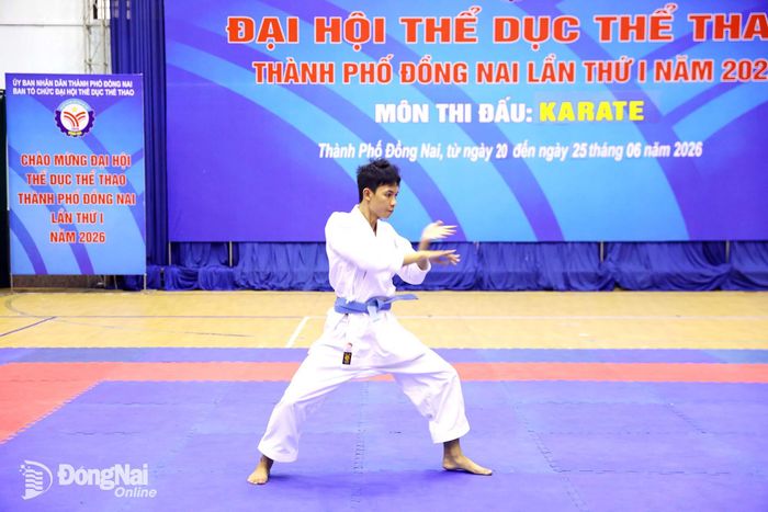 Vận động viên thi đấu nội dung kata cá nhân nam. Ảnh: Huy Anh