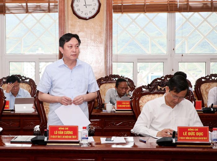 Đồng chí Lò Văn Cương - Ủy viên Ban Thường vụ, Chủ nhiệm Ủy ban Kiểm tra Tỉnh ủy phát biểu tại buổi làm việc. 
