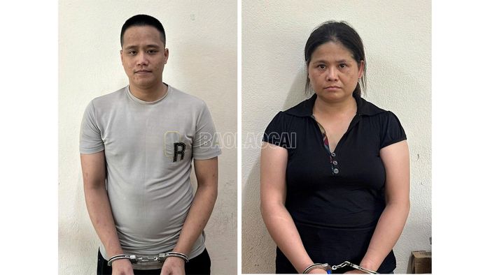 Đối tượng Nguyễn Trường Linh (trái) và đối tượng Vàng Thị Mòi (phải) tại cơ quan điều tra.