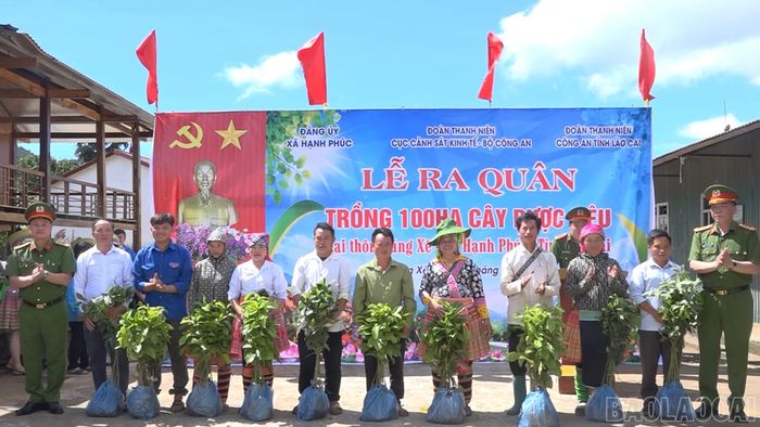 Người dân nhận cây giống.