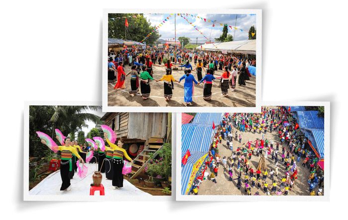 Sắc váy thổ cẩm dân tộc Thái hòa cùng nhịp múa tạo nên bức tranh văn hóa đầy sức sống