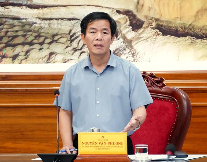 Đồng chí Nguyễn Văn Phương, Bí thư Tỉnh ủy phát biểu tại hội nghị - Ảnh: Q.V