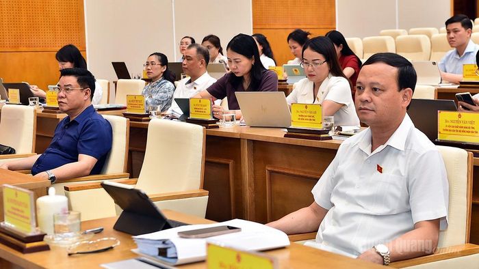 Phó Chủ tịch Thường trực UBND tỉnh Nguyễn Mạnh Tuấn và Phó Chủ tịch UBND tỉnh Hoàng Gia Long tại kỳ họp.