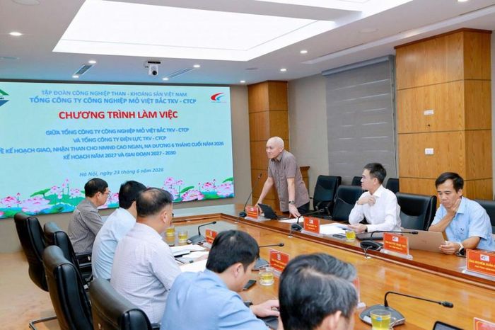Ông Phạm Tuấn Ngọc, Chủ tịch HĐQT Tổng công ty Điện lực – TKV phát biểu tại buổi làm việc (ảnh: Việt Bắc TKV)
