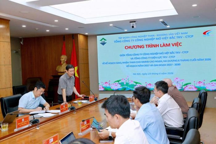 Ông Bùi Trần Đông, Chủ tịch HĐQT Tổng công ty Công nghiệp mỏ Việt Bắc TKV-CTCP phát biểu tại buổi làm việc (ảnh: Việt Bắc TKV)