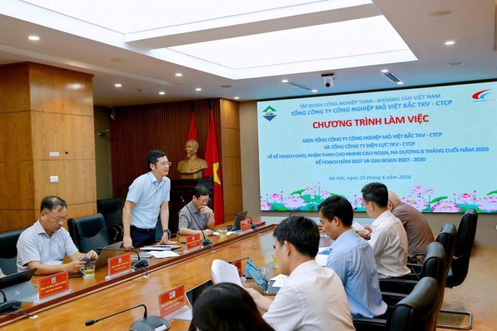 Ông Trịnh Hồng Ngân, Tổng giám đốc Tổng công ty Công nghiệp mỏ Việt Bắc TKV-CTCP phát biểu tại buổi làm việc (ảnh: Việt Bắc TKV)