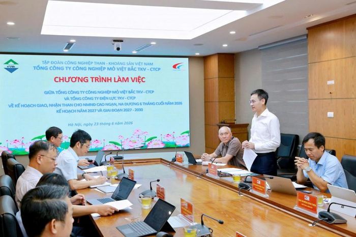 Ông Bùi Minh Tân, Tổng giám đốc Tổng công ty Điện lực – TKV phát biểu tại buổi làm việc (ảnh: Việt Bắc TKV)