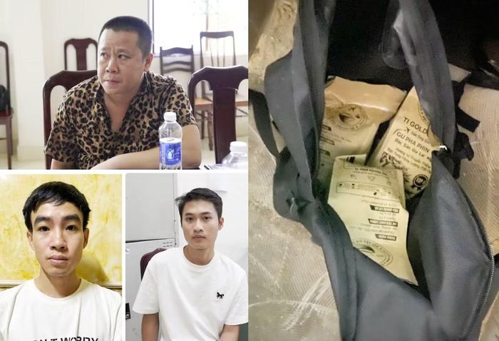 Nhóm đối tượng mua bán trái phép chất ma túy vừa bị bắt giữ (ảnh trái). Số ma túy được ngụy trang trong các gói hàng và bỏ vào thùng xốp để vận chuyển trên xe khách.