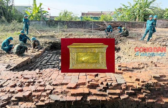 Phần đế còn sót lại của Nhạn Tháp chôn sâu bên trong đựng hộp bằng vàng ròng. Ảnh: Đồng Tuệ